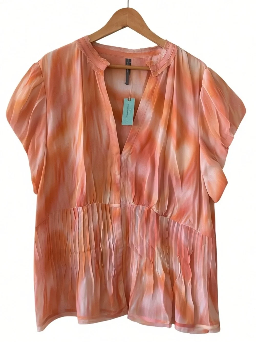 ANTHROPOLOGIE Waisted Puff Sleeve Pleated Blouse Coral Size 3X NEW